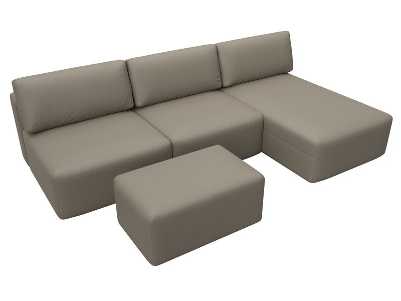 Диван угловой модульный с пуфом Лига-060 НПБ Лонг угол универсальный, Экокожа, GRIFON 04 бежевый