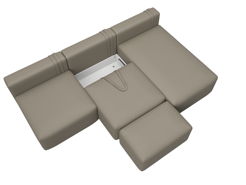 Диван угловой модульный с пуфом Лига-060 НПБ Лонг угол универсальный, Экокожа, GRIFON 04 бежевый