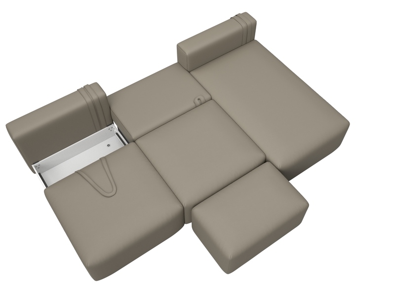 Диван угловой модульный с пуфом Лига-060 НПБ Лонг угол универсальный, Экокожа, GRIFON 04 бежевый