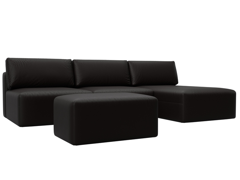 Диван угловой модульный с пуфом Лига-060 НПБ Лонг угол универсальный, Экокожа, GRIFON 12 коричневый