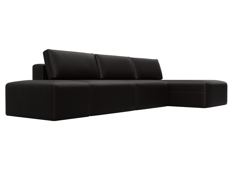 Диван угловой модульный с пуфом Лига-060 НПБ Лонг угол универсальный, Экокожа, GRIFON 12 коричневый