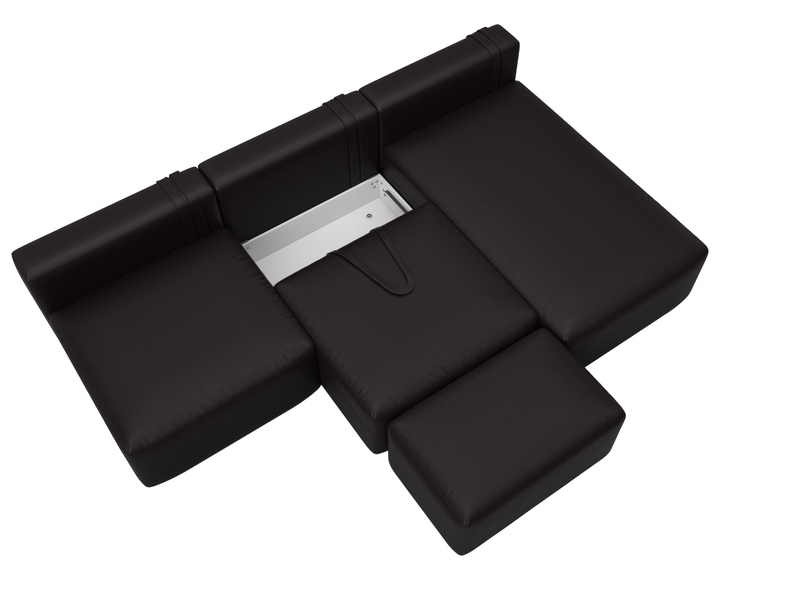 Диван угловой модульный с пуфом Лига-060 НПБ Лонг угол универсальный, Экокожа, GRIFON 12 коричневый