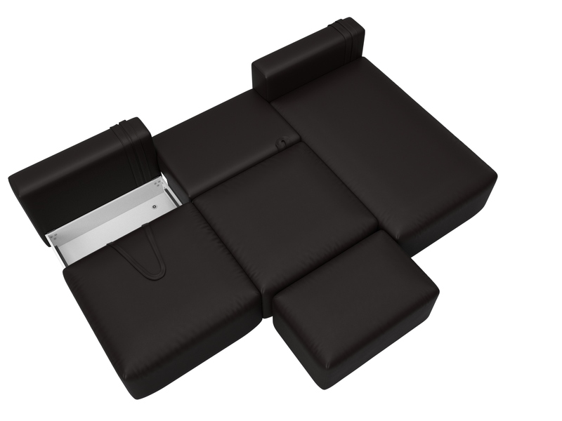 Диван угловой модульный с пуфом Лига-060 НПБ Лонг угол универсальный, Экокожа, GRIFON 12 коричневый