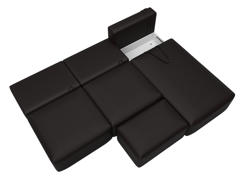 Диван угловой модульный с пуфом Лига-060 НПБ Лонг угол универсальный, Экокожа, GRIFON 12 коричневый