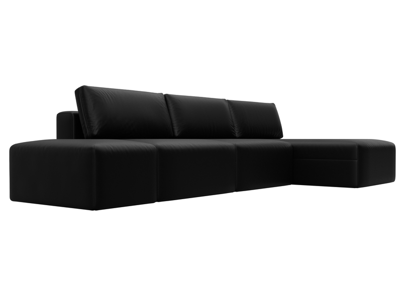 Диван угловой модульный с пуфом Лига-060 НПБ Лонг угол универсальный, Экокожа, GRIFON 18 черный