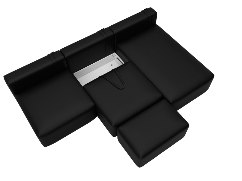 Диван угловой модульный с пуфом Лига-060 НПБ Лонг угол универсальный, Экокожа, GRIFON 18 черный