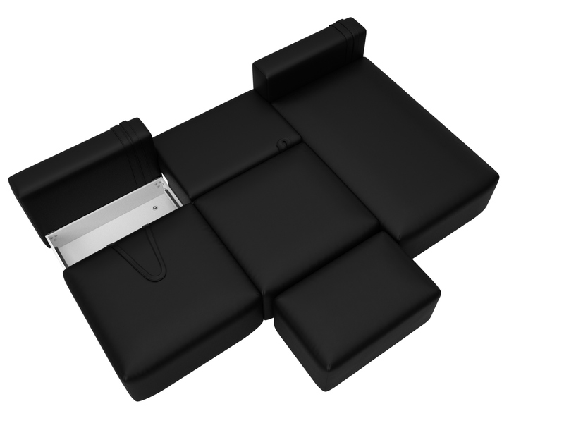 Диван угловой модульный с пуфом Лига-060 НПБ Лонг угол универсальный, Экокожа, GRIFON 18 черный