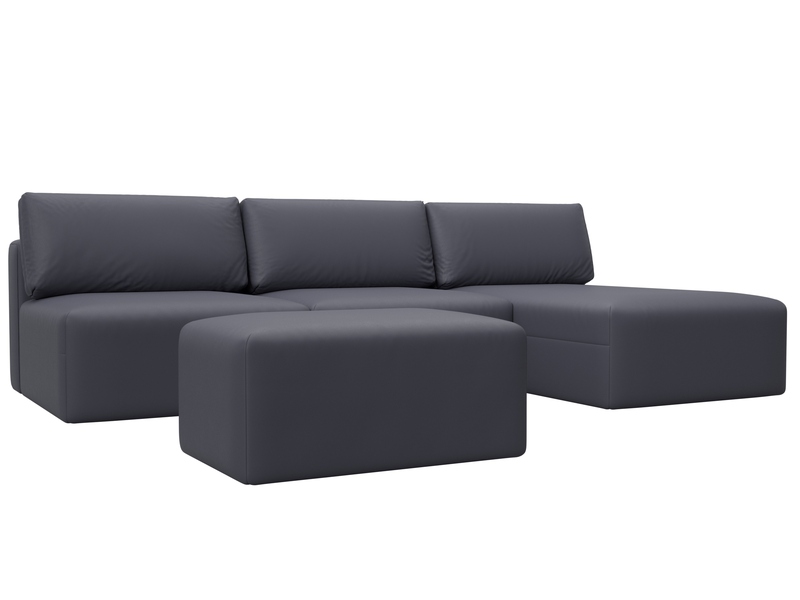 Диван угловой модульный с пуфом Лига-060 НПБ Лонг угол универсальный, Экокожа, GRIFON 15 серый