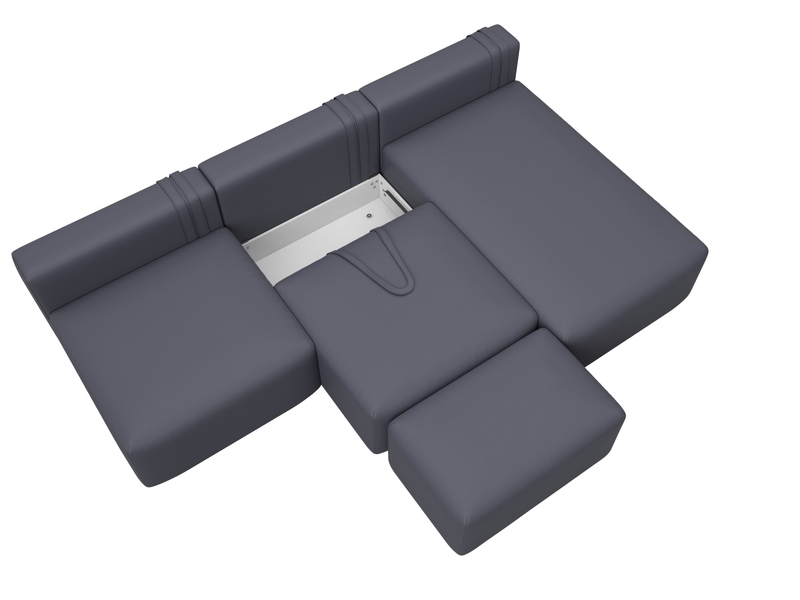 Диван угловой модульный с пуфом Лига-060 НПБ Лонг угол универсальный, Экокожа, GRIFON 15 серый