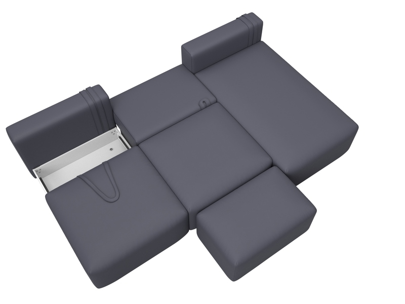 Диван угловой модульный с пуфом Лига-060 НПБ Лонг угол универсальный, Экокожа, GRIFON 15 серый