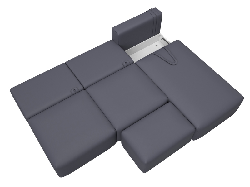 Диван угловой модульный с пуфом Лига-060 НПБ Лонг угол универсальный, Экокожа, GRIFON 15 серый