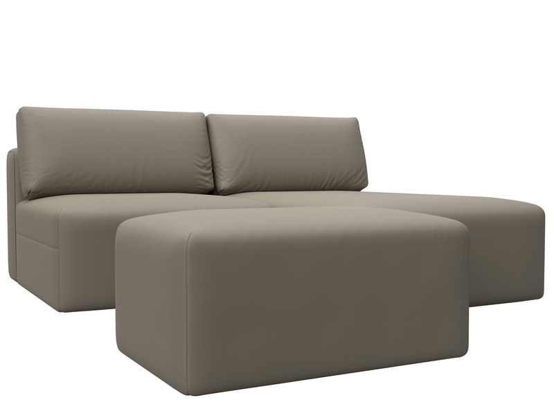 Диван угловой модульный с пуфом Лига-060 НПБ угол универсальный, Экокожа, GRIFON 04 бежевый