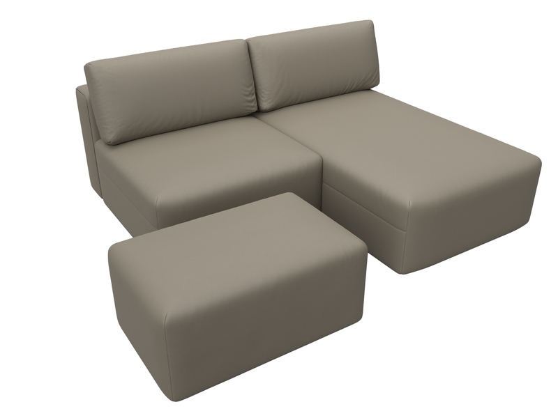 Диван угловой модульный с пуфом Лига-060 НПБ угол универсальный, Экокожа, GRIFON 04 бежевый