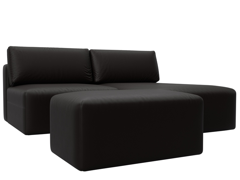 Диван угловой модульный с пуфом Лига-060 НПБ угол универсальный, Экокожа, GRIFON 12 коричневый