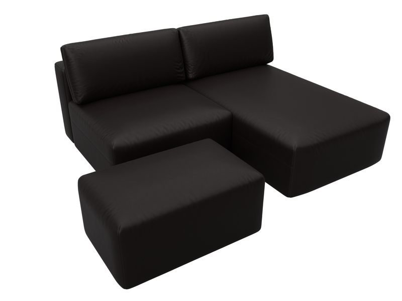 Диван угловой модульный с пуфом Лига-060 НПБ угол универсальный, Экокожа, GRIFON 12 коричневый