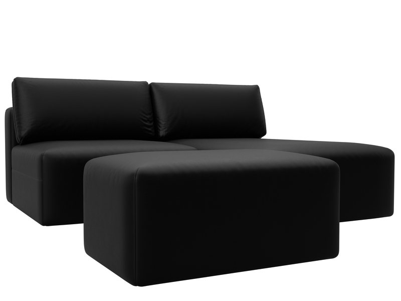 Диван угловой модульный с пуфом Лига-060 НПБ угол универсальный, Экокожа, GRIFON 18 черный