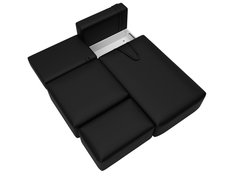 Диван угловой модульный с пуфом Лига-060 НПБ угол универсальный, Экокожа, GRIFON 18 черный