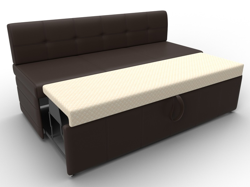 Диван кухонный прямой Лео, Экокожа, Коричневый