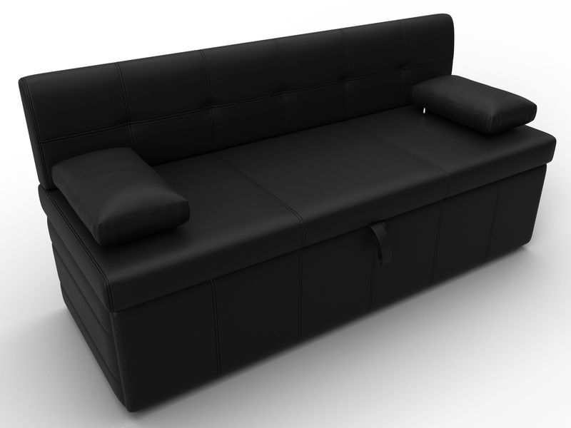 Диван кухонный прямой Лео, Экокожа, Черный