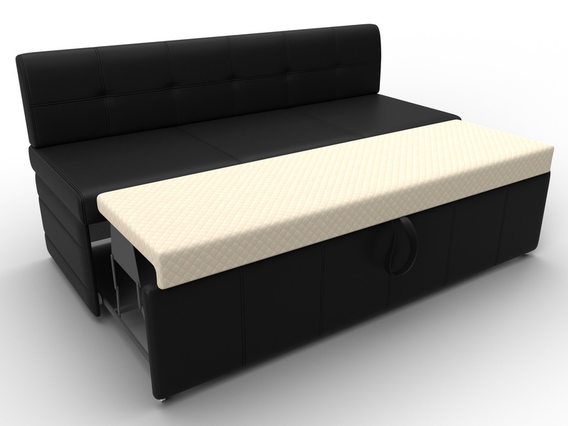 Диван кухонный прямой Лео, Экокожа, Черный