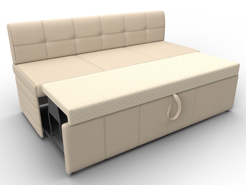 Диван кухонный прямой Лео, Экокожа, Бежевый