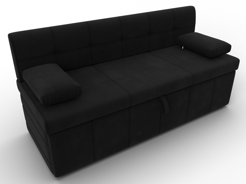 Диван кухонный прямой Лео, Микровельвет, Черный