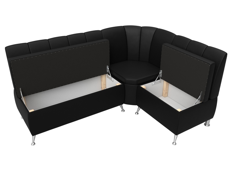 Диван кухонный угловой Кантри правый угол, Экокожа, Черный