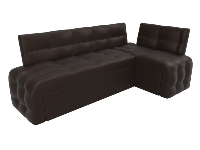 Диван кухонный угловой Люксор правый угол, Экокожа, Коричневый