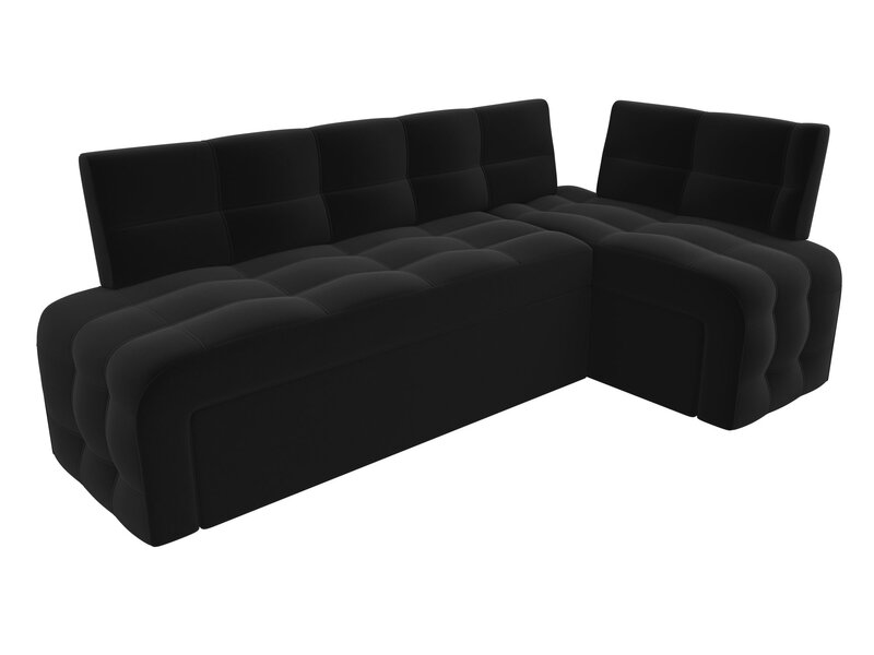 Диван кухонный угловой Люксор правый угол, Микровельвет, Черный