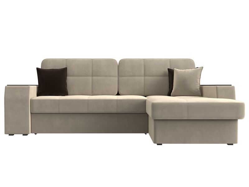 Диван угловой Брюссель правый угол, Микровельвет, Бежевый;Коричневый