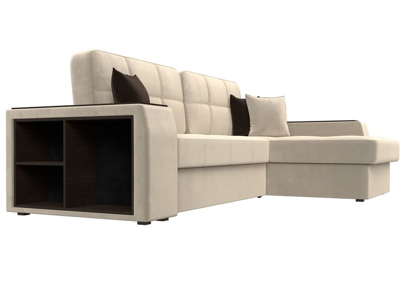 Диван угловой Брюссель правый угол, Микровельвет, Бежевый;Коричневый