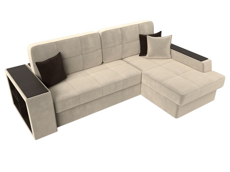 Диван угловой Брюссель правый угол, Микровельвет, Бежевый;Коричневый