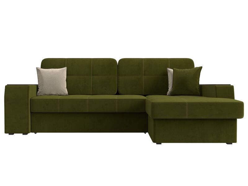 Диван угловой Брюссель правый угол, Микровельвет, Зеленый;Бежевый