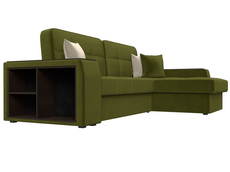 Диван угловой Брюссель правый угол, Микровельвет, Зеленый;Бежевый