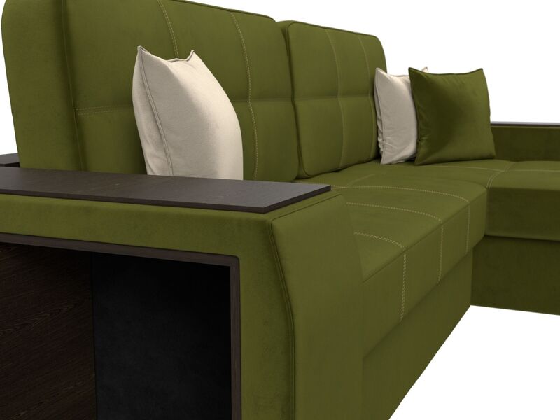 Диван угловой Брюссель правый угол, Микровельвет, Зеленый;Бежевый