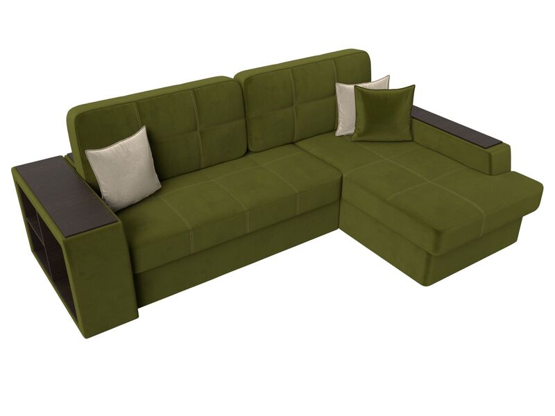 Диван угловой Брюссель правый угол, Микровельвет, Зеленый;Бежевый