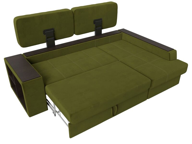 Диван угловой Брюссель правый угол, Микровельвет, Зеленый;Бежевый