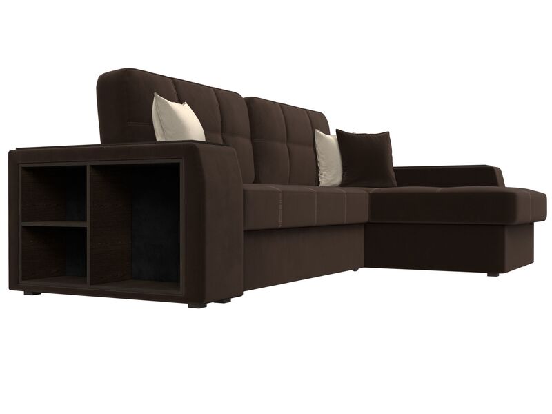 Диван угловой Брюссель правый угол, Микровельвет, Коричневый;Бежевый