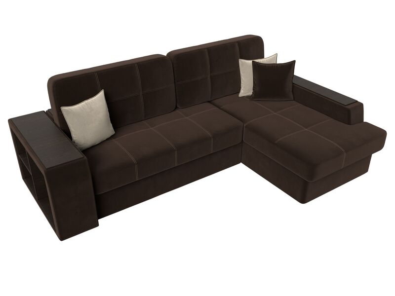 Диван угловой Брюссель правый угол, Микровельвет, Коричневый;Бежевый