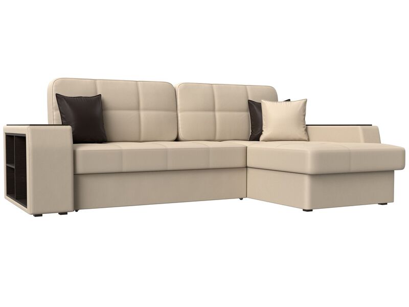 Диван угловой Брюссель правый угол, Экокожа, Бежевый;Коричневый