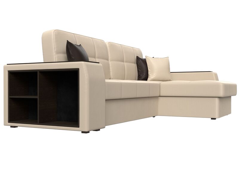 Диван угловой Брюссель правый угол, Экокожа, Бежевый;Коричневый