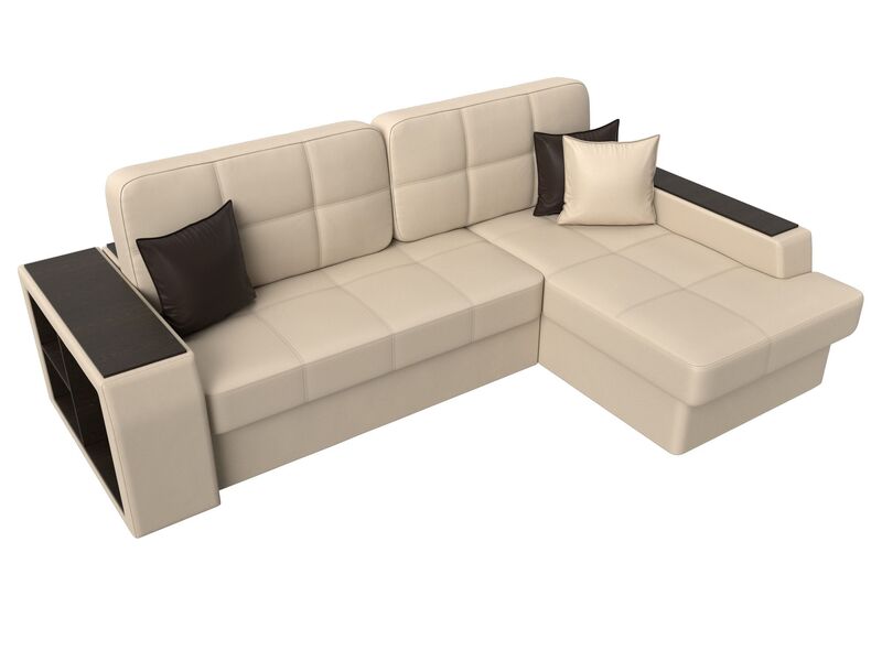 Диван угловой Брюссель правый угол, Экокожа, Бежевый;Коричневый
