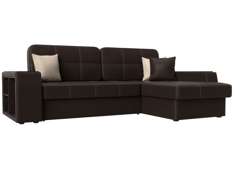 Диван угловой Брюссель правый угол, Экокожа, Коричневый;Бежевый