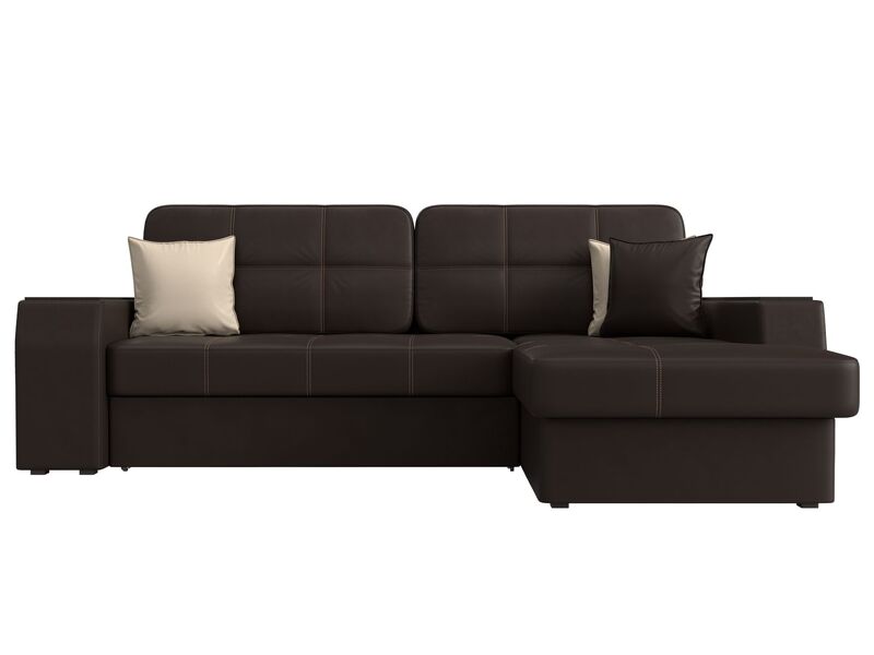 Диван угловой Брюссель правый угол, Экокожа, Коричневый;Бежевый