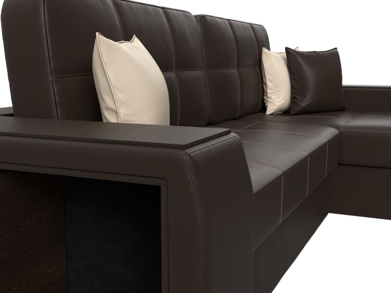 Диван угловой Брюссель правый угол, Экокожа, Коричневый;Бежевый