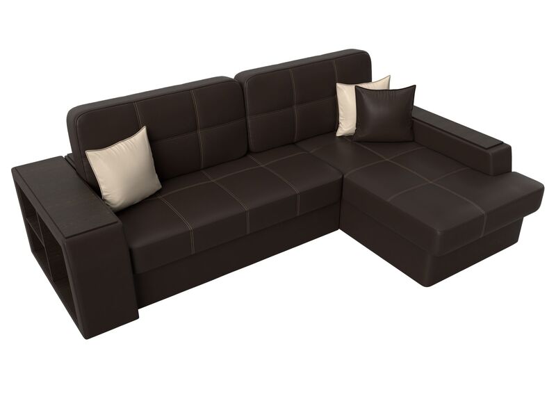 Диван угловой Брюссель правый угол, Экокожа, Коричневый;Бежевый