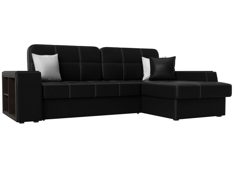 Диван угловой Брюссель правый угол, Экокожа, Черный;Белый