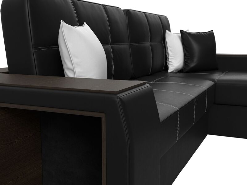 Диван угловой Брюссель правый угол, Экокожа, Черный;Белый