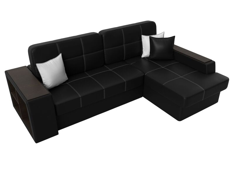 Диван угловой Брюссель правый угол, Экокожа, Черный;Белый