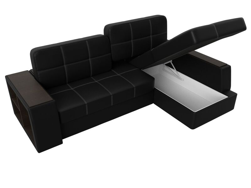 Диван угловой Брюссель правый угол, Экокожа, Черный;Белый